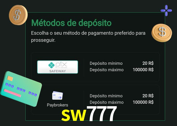 O cassino sw777 oferece uma grande variedade de métodos de pagamento